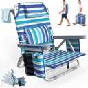 Suteck Beach Chair, Adjustable 5-Position Backpack Beach Chairs for Adults Kids, Foldable Lay Flat Chair with Cooler Bag, Cup Holder and Lumbar Pillow, Reclining Lay Down Chairs (1, Blue&White)