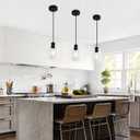 3 Pack Black Pendant Lights Kitchen Island, Modern Glass Pendant Lighting Over Island Kitchen Hanging Bathroom Ceiling Light Fixtures Adjustable Pendant Lights for Dining Room Hallway Bedroom