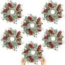 6 Pcs Christmas Artificial Christmas Eucalyptus 10 Inch Greenery Wreath for Front Door Cabinets Indoor Outdoor Wall Decor Christmas Wall Home Kitchen Porch Window Decoration