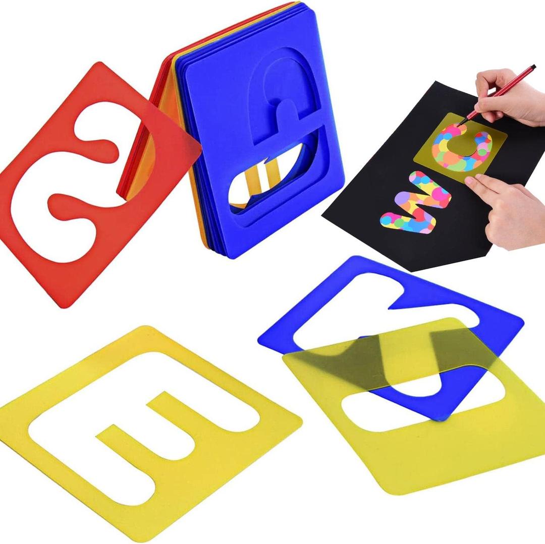 TecUnite 26 Pieces Alphabet Stencils Set Plastic Letter Stencils for Painting Learning, DIY Craft Decoration (8 x 8 Inches)