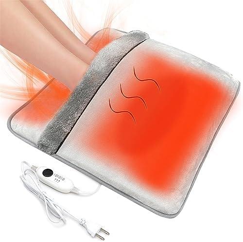 Double Sided Electric Foot Warmer with Machine Washable & 8 Hrs Timer, Feet Heating Pads Non-Slip, Electric Heated Warmers for Bed, Under Desk, Office, Home, Christmas Gifts, Grey, 20''*20