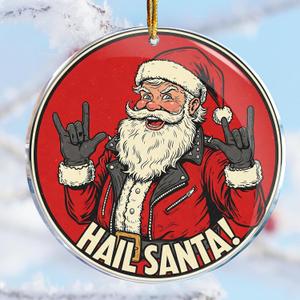 2 x Hail Santa - Santa Rocker - Heavy Metal Rock - Emo Goth Rockstar - Christmas Ornaments - Christmas Decorations - 3.6 in Acrylic - Funny Gag Gifts - White Elephant - Stocking Stuffers