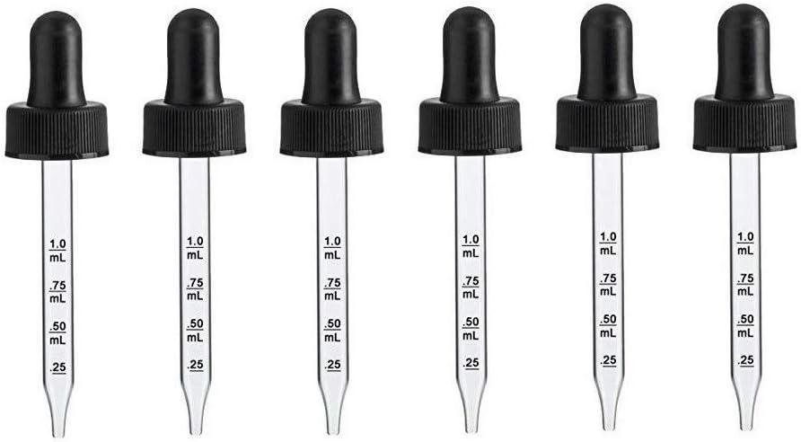 Calibrated Glass Eye Dropper Caps for 1 oz/ 30 ml Bottle fits 20-400 Neck finish (Pack of 6)