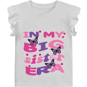 Big Sister Shirt for Girl Promoted to Big Sister Announcement Dinosaur Rainbow Elephant Outfit for Toddler Girl (White)