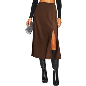 Women's Side Slit A Line Satin Midi Skirt Elastic High Waisted Cheetah Leopard Print Silk Long Skirts for Women