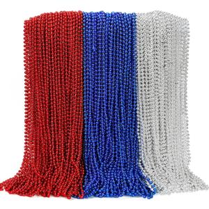100PCS 4th of July Accessories, Veterans Day Beads Necklace Bulk, Fourth of July Red Blue Silver Necklace Party Favors, Beads for Veterans Day Patriotic Parade Party Celebration Favors Decorations