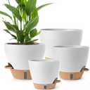 Plant Pots,12/10/9/8/ Inch Large Plastic Self Watering Flower Pots Indoor Outdoor with Drainage Holes, Deep Reservoir,Nursery Planting Pot for Indoor Out Door Plants White