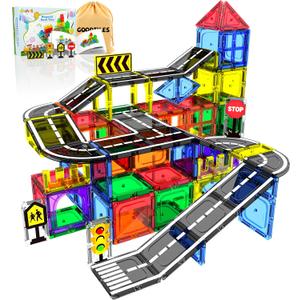 Magnetic Tiles - Road Set, Magnetic Building Blocks, Preschool Montessori Toys Gift for 3+ Year Old Boys and Girls, Sensory Christmas Toys for Kids Aged 3-5 and 4-8, Ideas for Toddler with Autism