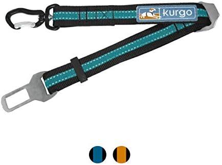 Kurgo Direct to Seatbelt Swivel Tether for Dogs Universal Car Seat Belt for Pets Adjustable Length Dog Safety Belt Carabiner Clip Easy Installation Compatible with Any Pet Harness (Blue)
