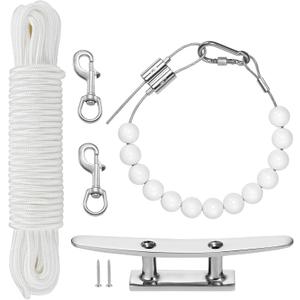 Flag Rope and Clips Kit, 50 Ft Flag Pole Rope Halyard Polyester Rope with Heavy Duty 6" Cleat Hook, Flagpole Retainer Ring and 2 Pcs Stainless Steel Swivel Snap Clips for Flagpoles Up to 25ft (white-50ft B)