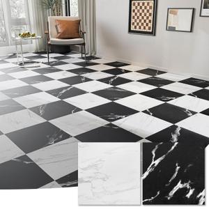 WOWSTAR 30-Pack Peel and Stick 12 x 12in Vinyl Floor Tiles, Self-Adhesive Waterproof Flooring Planks for Kitchen, Dining Room, Bedrooms, 30 Sq. Ft - White & Black Fine Sand Texture