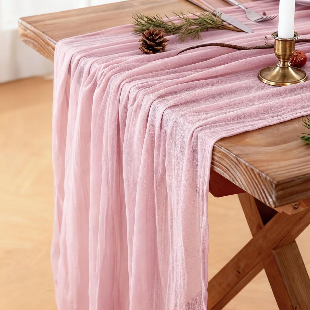 Dusty Pink Cheesecloth Table Runner, 10 FT Boho Rustic Cheese Cloth Gauze, 35x120 Inches Centerpieces Decor for Wedding Spring Easter Baby Bridal Shower Party Decoration, 1 Pack