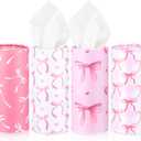 4 Pack Car Tissue Holder with Facial Tissues Travel Tissue Tubes Box Round Cylinder Container for Car Cup Holder Home Bathroom Office Wedding Gifts Decor(Pink Bow)