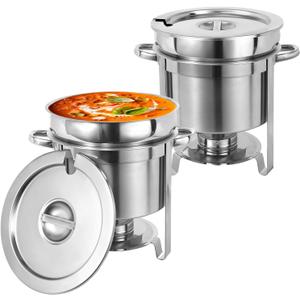 Soup Chafer 11QT, Stainless Steel Round Soup Warmer, Set of 2