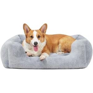 Maihandasi Square Medium Dog Bed Washable - Fluffy Cat Bed, Waterproof Anti-Slip Plush Pet Sofa, Chew Proof Vibrant Life Dog Bed for Medium Dogs, 32.5x23.5Inch, Grey