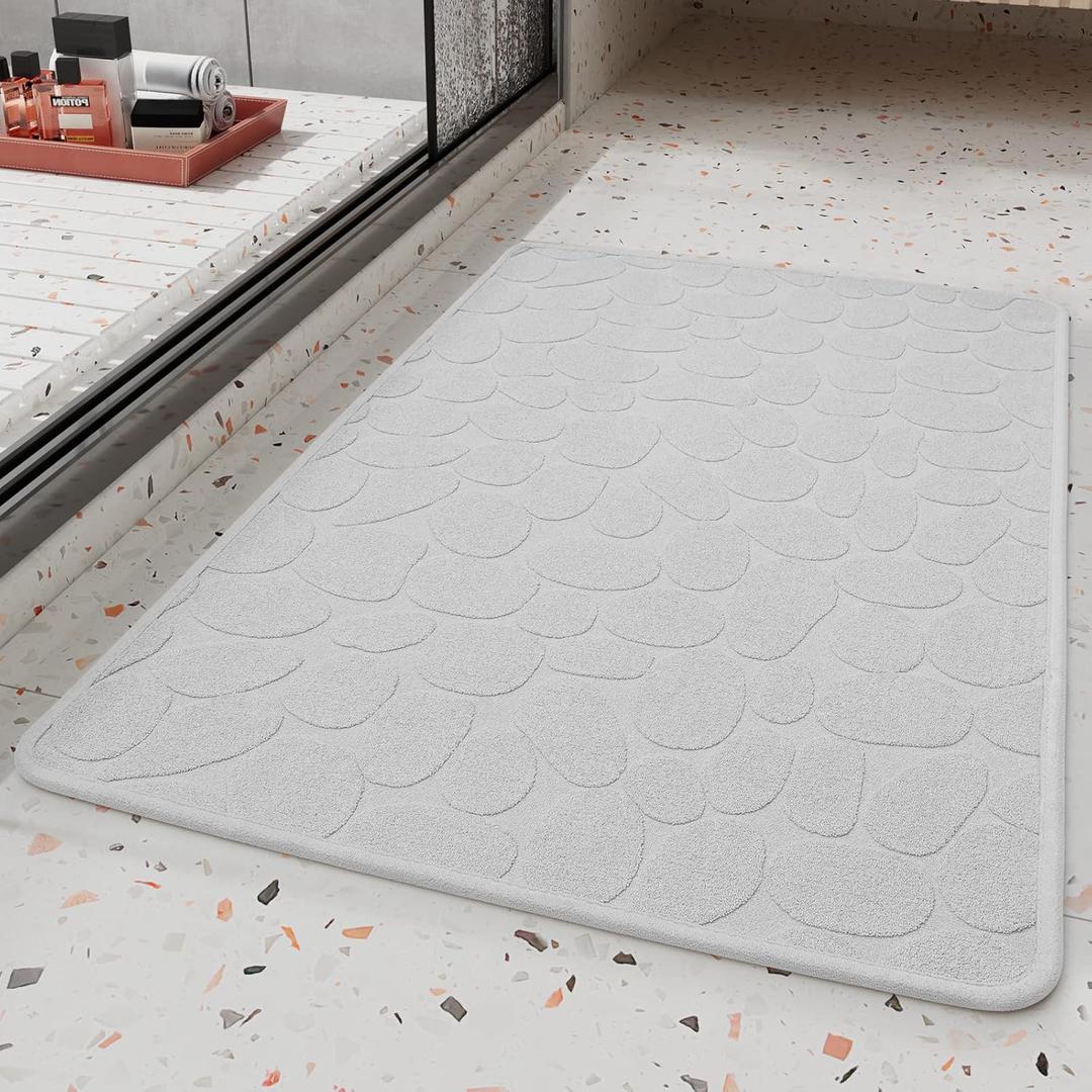 COCOER Non Slip Bath-Mat, Super Absorbent Washable Thin Bathroom Mats for Bathroom with Rubber Backing, Fit Under Door Rugs 17"x28" Gray