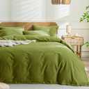 JELLYMONI Cotton Duvet Cover Queen Size - Avocado Green Comforter Cover with Button 100% Washed Cotton 3PCS Breathable Soft Solid Bedding Set Duvet Cover 9090in & 2 Pillowcases (NO Comforter)