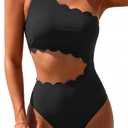 Women's One Piece Swimsuit- One Shoulder Bathing Suit Cutout Tummy Control Swimwear (Black, XXL)