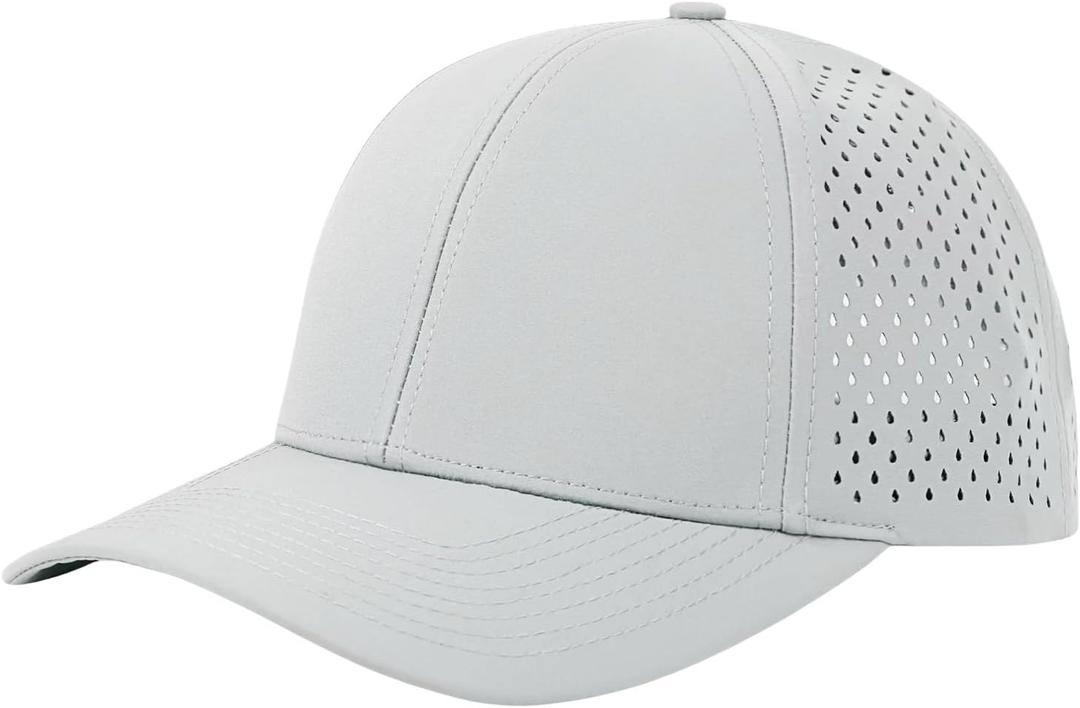 2 x Men's Baseball Cap Fits OSFM & XXL Laser Perforated Golf Ball Hat Water Resistant Quick Dry Adjustable Snapback Caps (Gray)