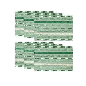 Artoid Mode Emerald Farmhouse Woven Braided Stripe Placemats Set of 6,12x18 Inch Seasonal Holiday Table Mats Party Kitchen Dining Decoration