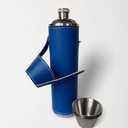 Birdie Bottle 12oz Blue Flask with 4 Shot Glasses – Stainless Steel with Waterproof Leather Case, Leakproof, Discreet and Travel-Ready