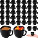 Amyhill Mini Disposable Tea Cups with Handle, 2oz Hard Plastic Coffee Mug Bulk Plastic Square Disposable Espresso Cups for Wedding Tea Party Catering Dessert Sampling(Black,100 Pcs)