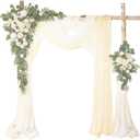 Deluxe White Artificial Wedding Arch Flowers with Drapes Kit-Pack of 5, 2pcs Flower Arrangements 3pcs Hanging Sheer Drapes White Ceremony Arbor Reception Backdrop Rose Floral Decorations.