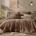 Monbix King Size Comforter Set, Brown King Bedding Set Reversible, King Comforter Set 7 Pieces, Cationic Dyeing Bed in a Bag with Comforter, Sheets, Pillowcases & Shams