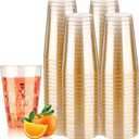 Goodluck 14 oz 100 PCS Gold Glitter Plastic Cups, Disposable Glitter Cups, Elegant Plastic Cocktail Glasses, Fancy Party Cups for Wedding, Birthday, Holiday