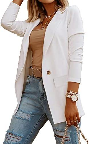 Womens Casual Long Sleeve Blazers Solid Color Knit Blazer Work Office Open Front Blazer Jacket, L