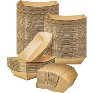 MotBach 100 Pack 2lb Paper Food Trays, Heavy-Duty Paper Food Boat Disposable Serving Basket Tray for French Fries Nachos Snack Hot Dog Taco BBQ Popcorn Party Picnic Wedding Party (Brown)