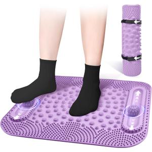 Foot Massage Mat with Two Massage Balls, 5-Zone Acupressure & Reflexology Mat for Various Stimulation, Portable Pressure Point Pad for Feet Relaxation, Pain, Fatigue Relief(Purple)