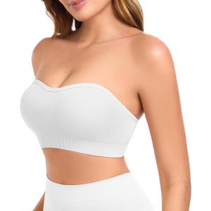 Strapless Bras for Women Non-Slip Padded Bandeau Bra Wireless Tube Top Bra Including Clear Straps (Small, White)