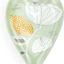 DEMDACO Abstract Floral Design by Kenzie Elston - 6.5 x 4.5 Inch Green/White/Yellow Stoneware Heart Shaped Kitchen Utensil Spoon Rest