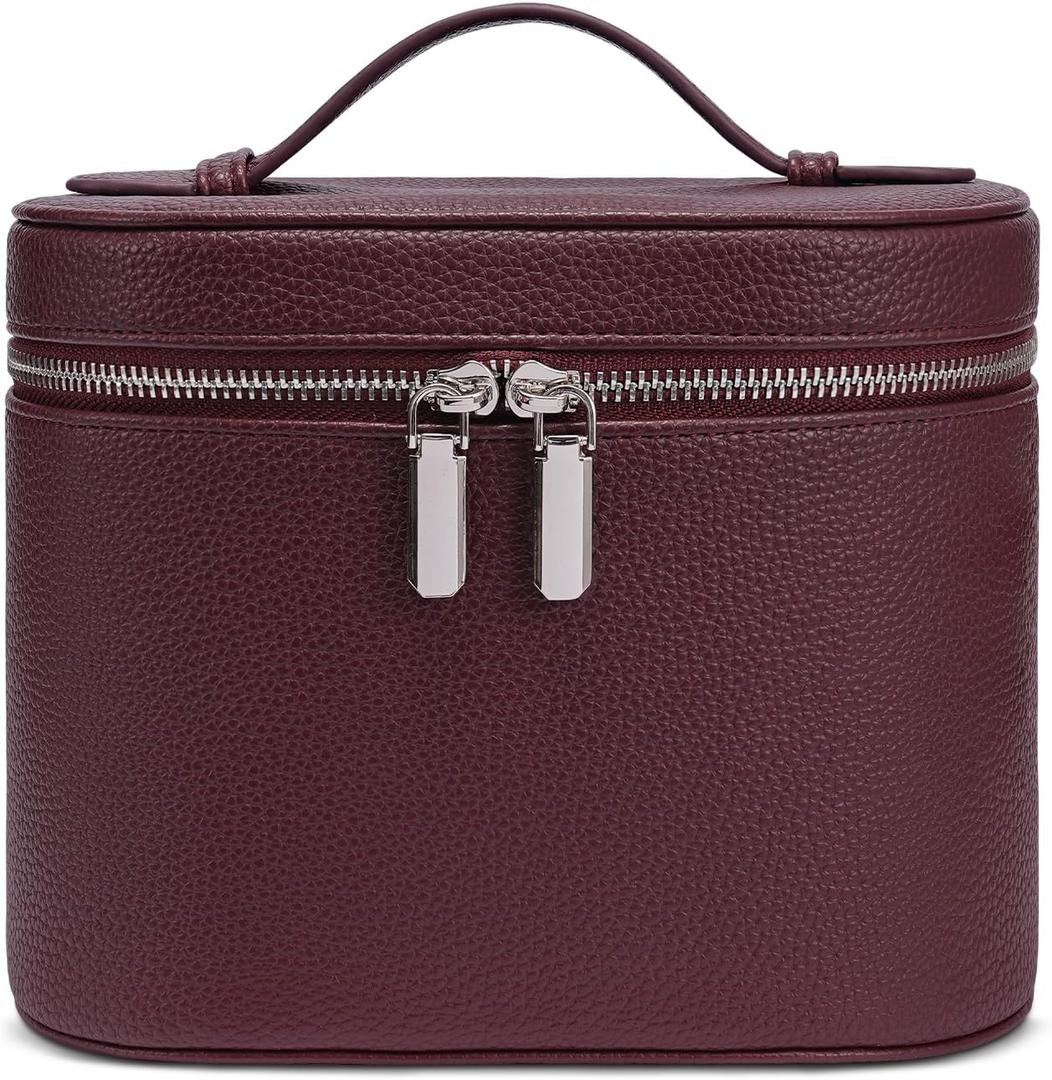 honitty Makeup Bag, Travel Make up Case with Compartments and Handle, Portable Cosmetic Organizer Bags,Toiletry Bag for Women (M(7.6*5.5*6 in), Burgundy(7.6*5.5*6 in))