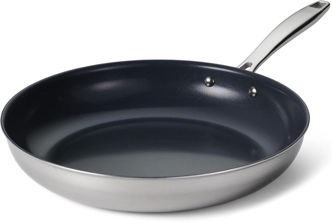 Tramontina Seattle 12-Inch Tri-Ply Clad Stainless Steel Large Frying Pan with Ceramic Non Stick Interior, Induction-Ready Nonstick Skillet, Oven-Safe, Dishwasher-Safe