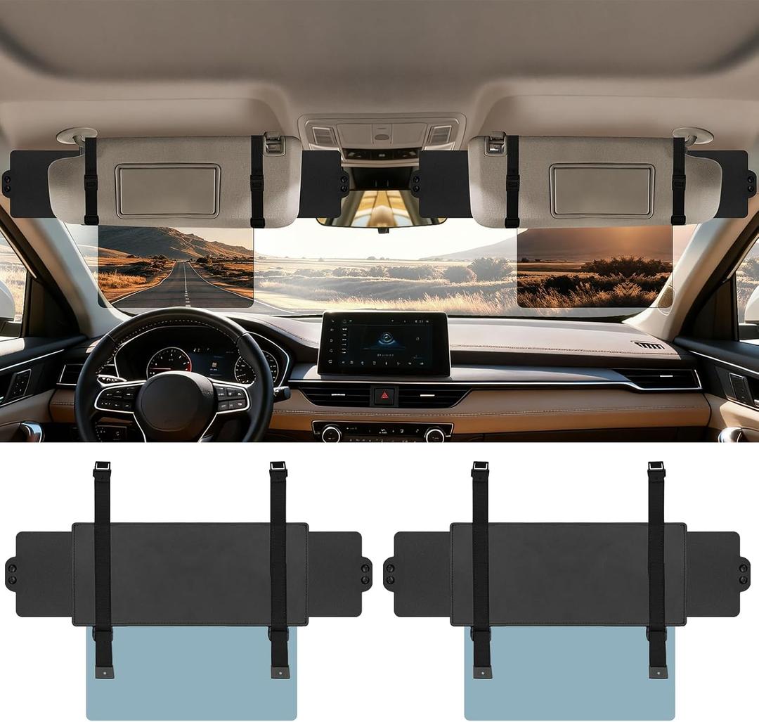 Veharvim Sun Visor Extender for Car (Polarized, UV400, PC Lens, 2 Side Sunshade), Car Visor Extender Sun Blocker, Visor Extender Attachment, Anti-Glare Sun Visor Accessory for Safe Driving (2 Pack)