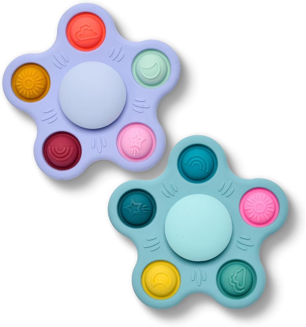 Silicone Suction Cup Spinner Toy for Babies&Toddlers Food-Grade Safe & Fun Sensory Toy for Teething & Play Perfect Baby Bath, High Chair & Travel Toy, Ideal Baby Gift (Sky Style)