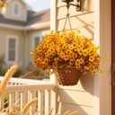 16 Bundles Artificial Fall Mums Outdoor UV Resistant, Fake Silk Plants No Fade Faux Greenery for Garden Porch Patio - Autumn Thanksgiving Christmas Home Decor (Fall Yellow)