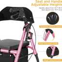 Lightweight Rollator Walker with Seat & Backrest - Foldable Mobility Aid for Seniors, 8" Large Airless Tires, Adjustable Height,Brake,Storage Bag,300 lbs Capacity,4 Wheel Rolling Walkers for Adults