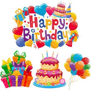 4 Pieces Car Magnet Birthday Decorations - Large Happy Birthday Magnets With Cake Balloon Reflective Box Shapes for Cars, Refrigerator, Cruise Door and Other Metal Surfaces