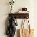 Entrance Coat Rack Coat Hooks, Wall-Mounted Wooden Hook Rack, Wall-Mounted Shelves are Very Suitable (Walnut Color FinishA-1)