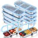 8 Pcs Stainless Steel Snack Containers with Leak Proof Lids, 2/3 Compartments Metal Bento Lunch Box, Reusable Divided Food Storage Container for Adults Home Travel Work (Blue)