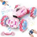 Pink RC Car Toys for Girls Aged 6-12, Gesture Sensing RC Stunt Cars with Lights Music for Girl Birthday Xmas Gifts, 2.4GHz 4WD Pink Remote Control Toy Double-Side Flip 360 All-Round Rotation