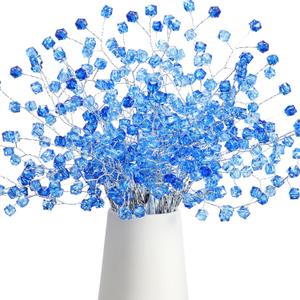 Crowye 50 Pcs Acrylic Crystal Picks 12 Inch Artificial Beaded Stems Picks for Home Wedding Holiday Vase Fillers Florals Embellishing DIY Crafts Wreaths Bridal Bouquets Decors(Blue)