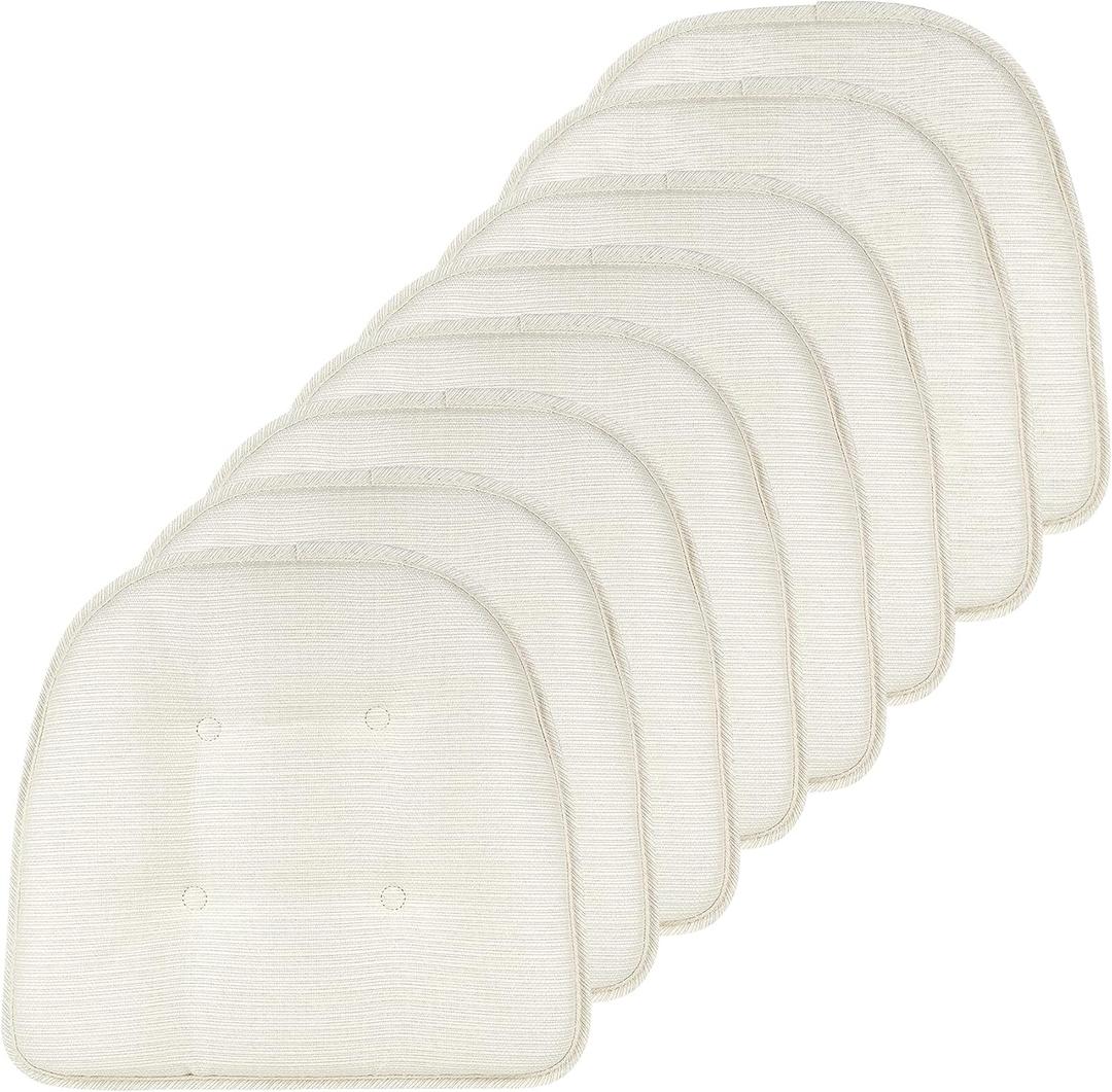 Non-Slip Chair Cushions, Assembled in USA, U-Shaped Skid-Proof Seat Pads for Dining Room, Kitchen, Office, 15"x16" (8 Pack, Solid Ivory)