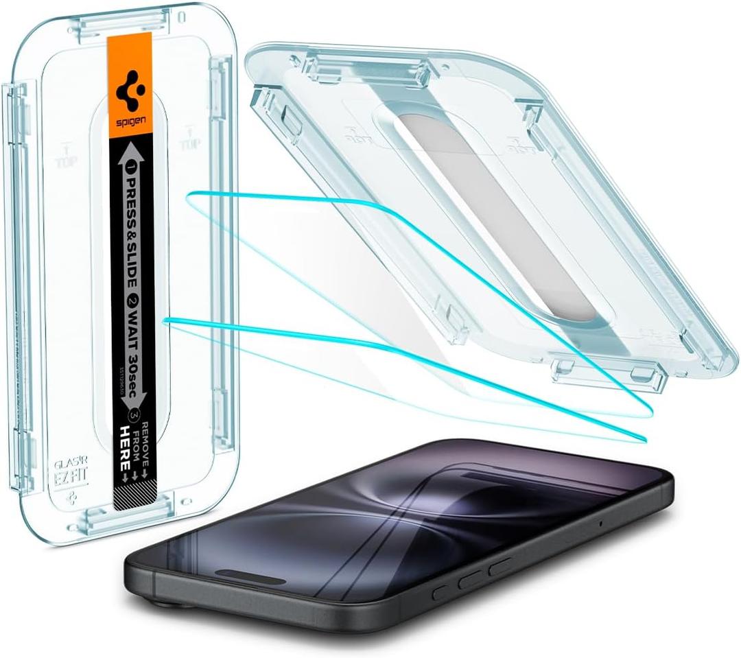 Spigen Tempered Glass Screen Protector [GlasTR EZ FIT] designed for iPhone 16 / iPhone 15