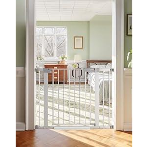 Cumbor 29.7-40.6" Baby Gate for Stairs, Mom's Choice Awards Winner-Dog Gate for Doorways, Pressure Mounted Self Closing Pet Gates for Dogs Indoor, Safety Child Gate with Easy Walk Thru Door, Silver