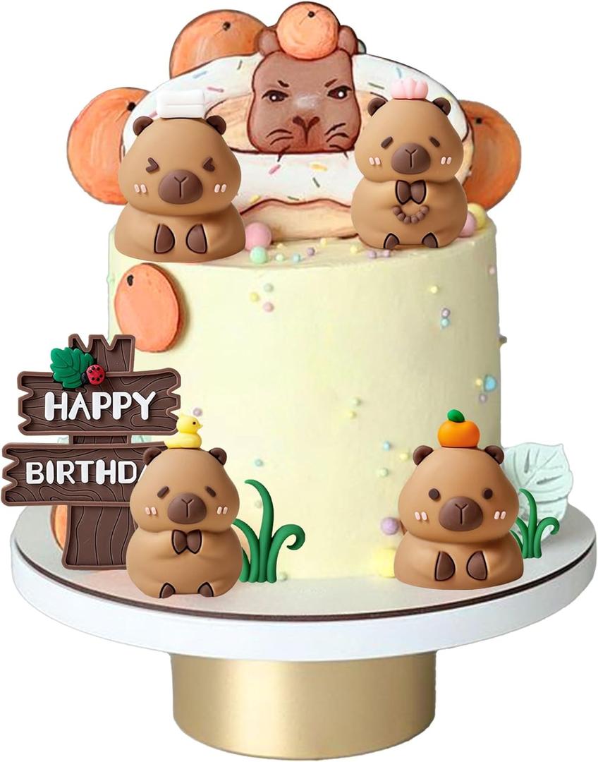 LaVenty Capybara Cake Toppers Mini Blowfish Party Supplies for Capybara Birthday Party Supplies Baby Shower Party Favors