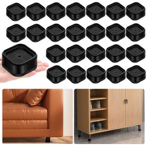 shouwuhho 24 Pack Furniture Risers Adjustable Bed Risers Heavy Duty Lifts Height 1", Square Stackable Bed Risers 1, 2 or 3 Inch for Desk Leg Table Couch Sofa Chair Bed Frame Legs Dorm, Black